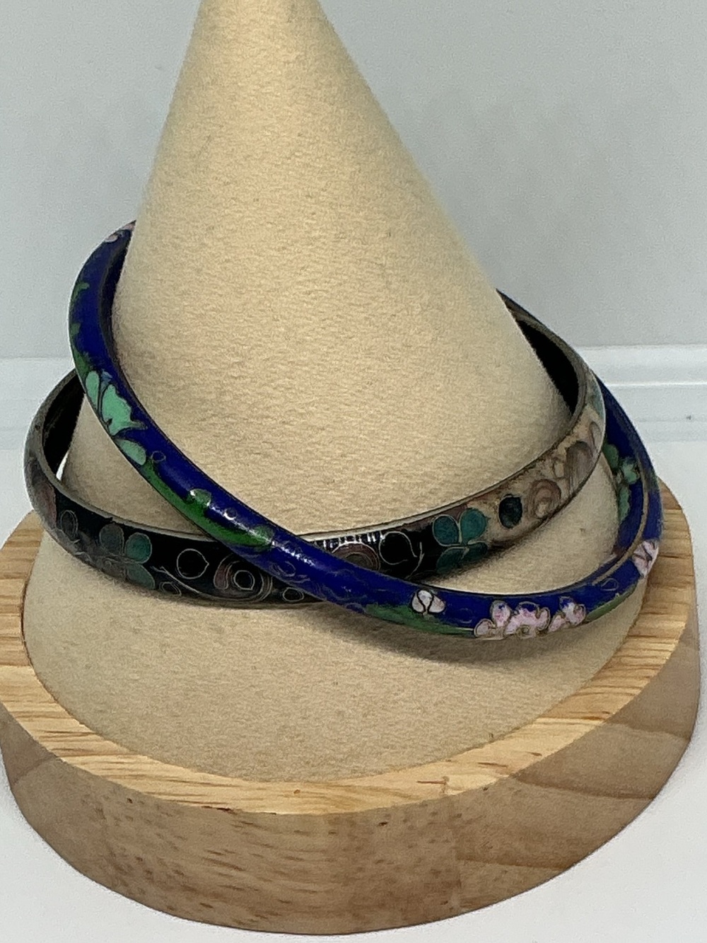 Vintage Pair of Cloisonné Floral Bangle Bracelets